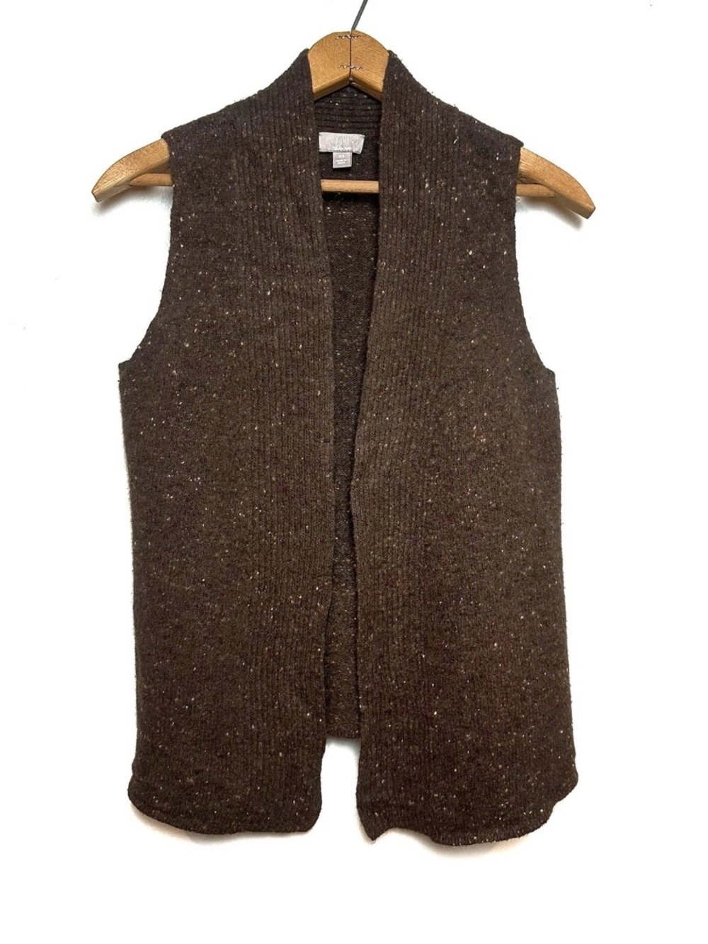 J Jill Italian Wool Cashmere Sweater Vest Open Front Brown Knit Academia